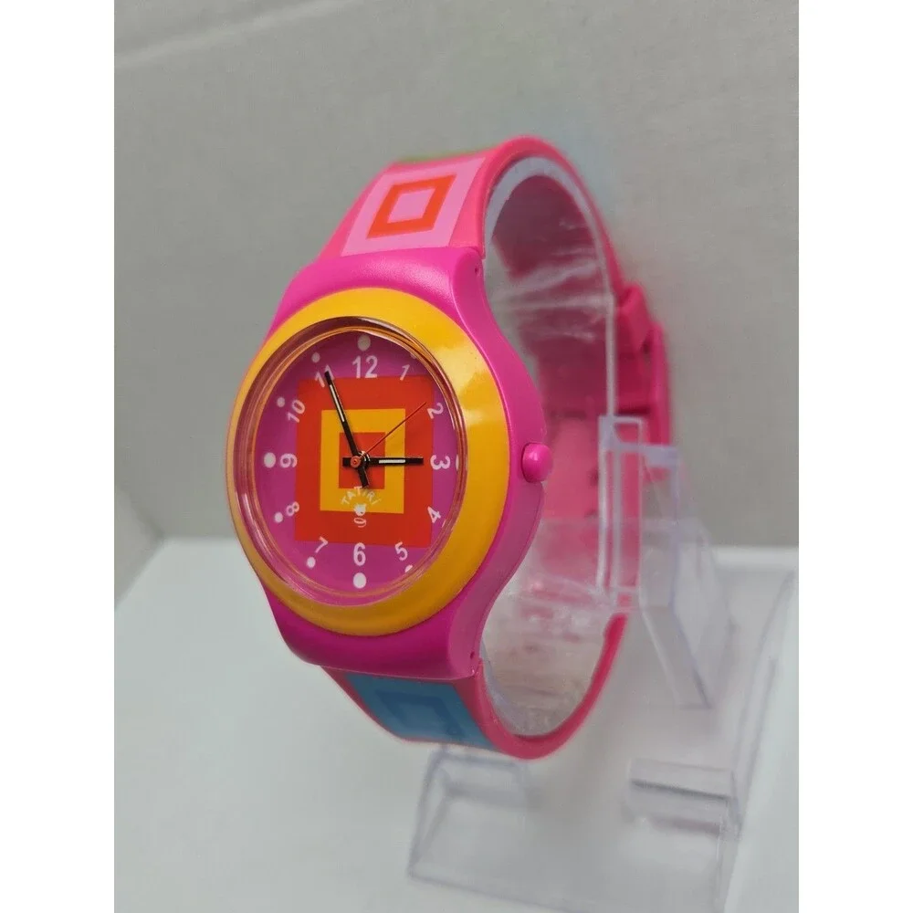 Tatiri Womens Watch Pink Orange Geometric Colorblock Whimsy New Battery Retro